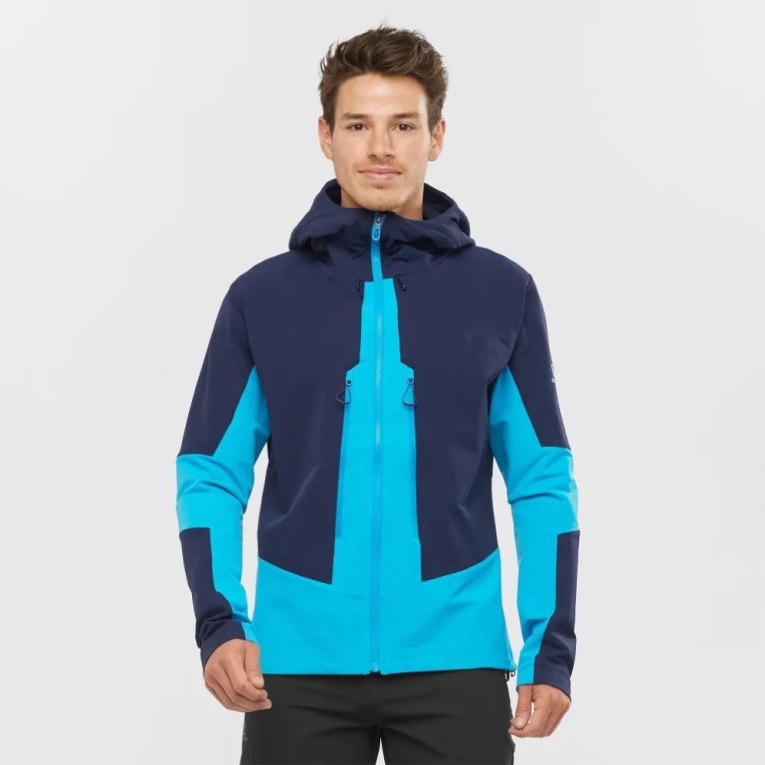 Navy / Turquoise Salomon Outpeak Softshell Full Zip Men\'s Jackets | PH 29046D